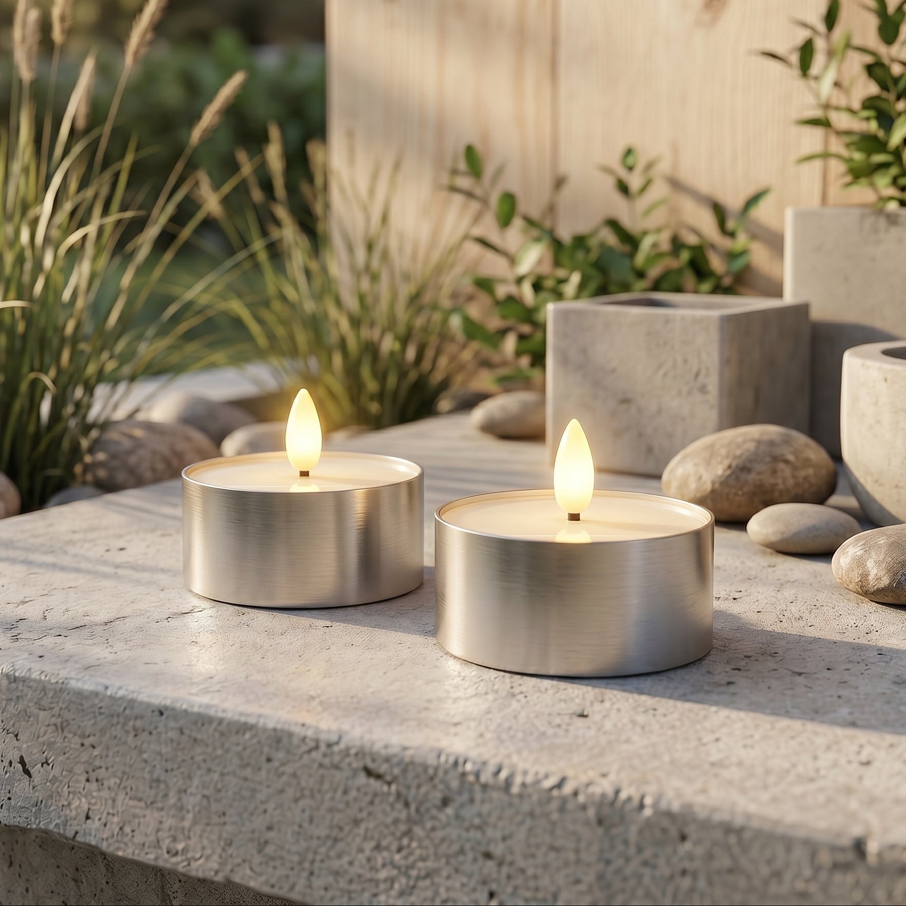 Outdoor LED Teelichter 2er-Pack - Realistische 3D-Flamme