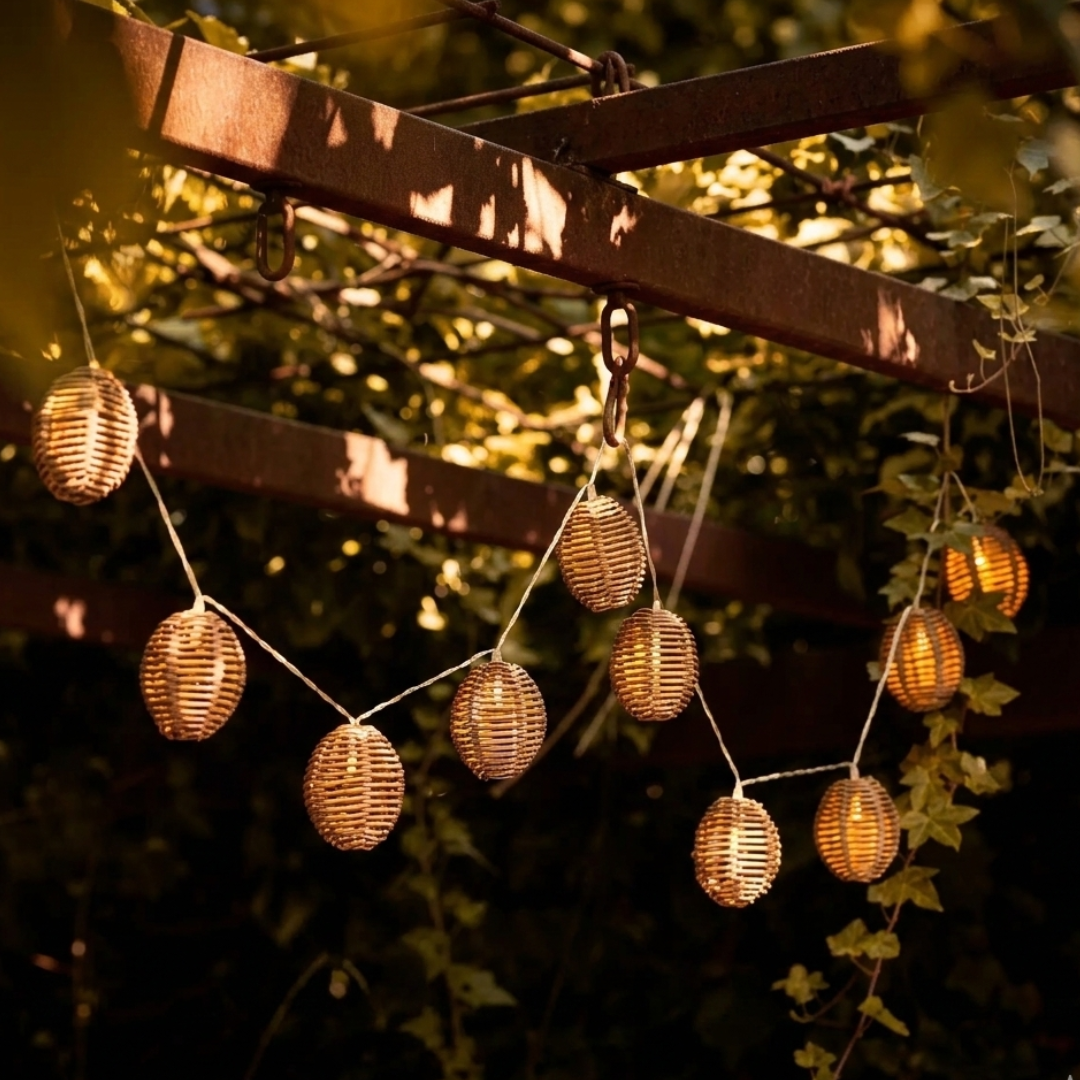 Polyrattan Lichterkette 180 cm – LED Deko für Terrasse
