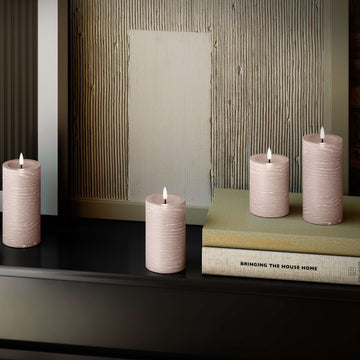 3er-Set LED Stumpenkerzen innen – Rosa mit Fernbedienung & realistischer 3D-Flamme - Nordicflame-de