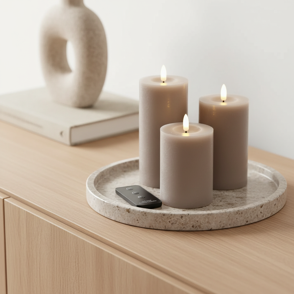 Relaxdays LED Kerzen 3er Set - Mit Timer & Flackernder Flamme, Betonoptik Grau