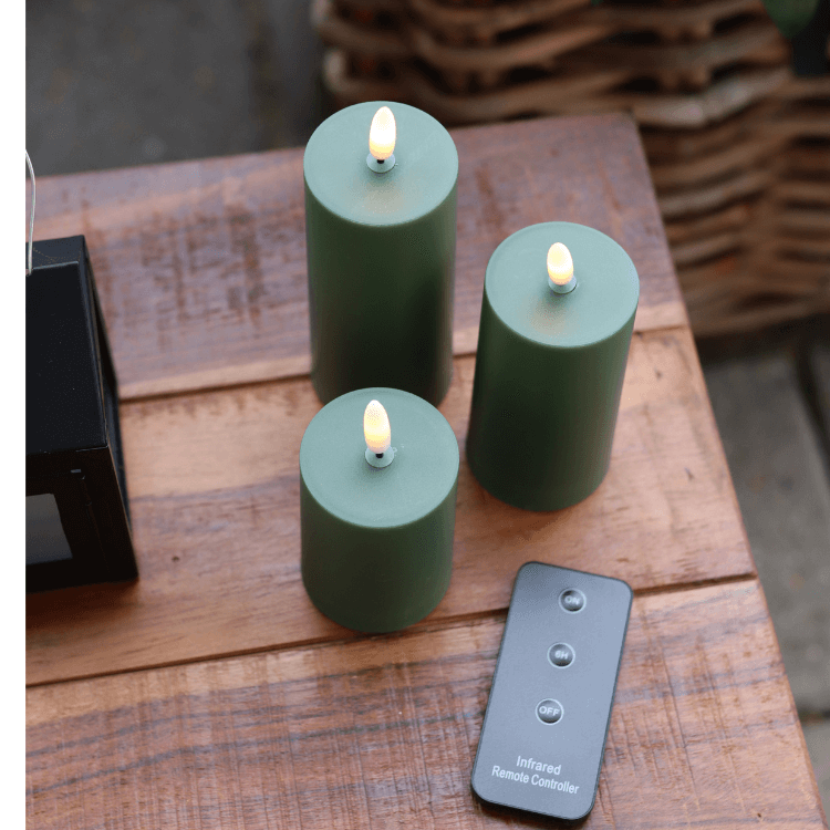 Outdoor LED-Kerzen D5 – 3er-Set in Grün - Nordicflame-de