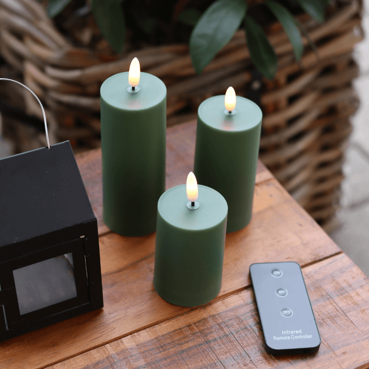 Outdoor LED-Kerzen D5 – 3er-Set in Grün - Nordicflame-de