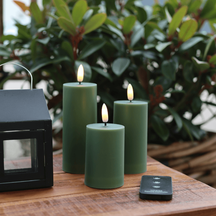 Outdoor LED-Kerzen D5 – 3er-Set in Grün - Nordicflame-de