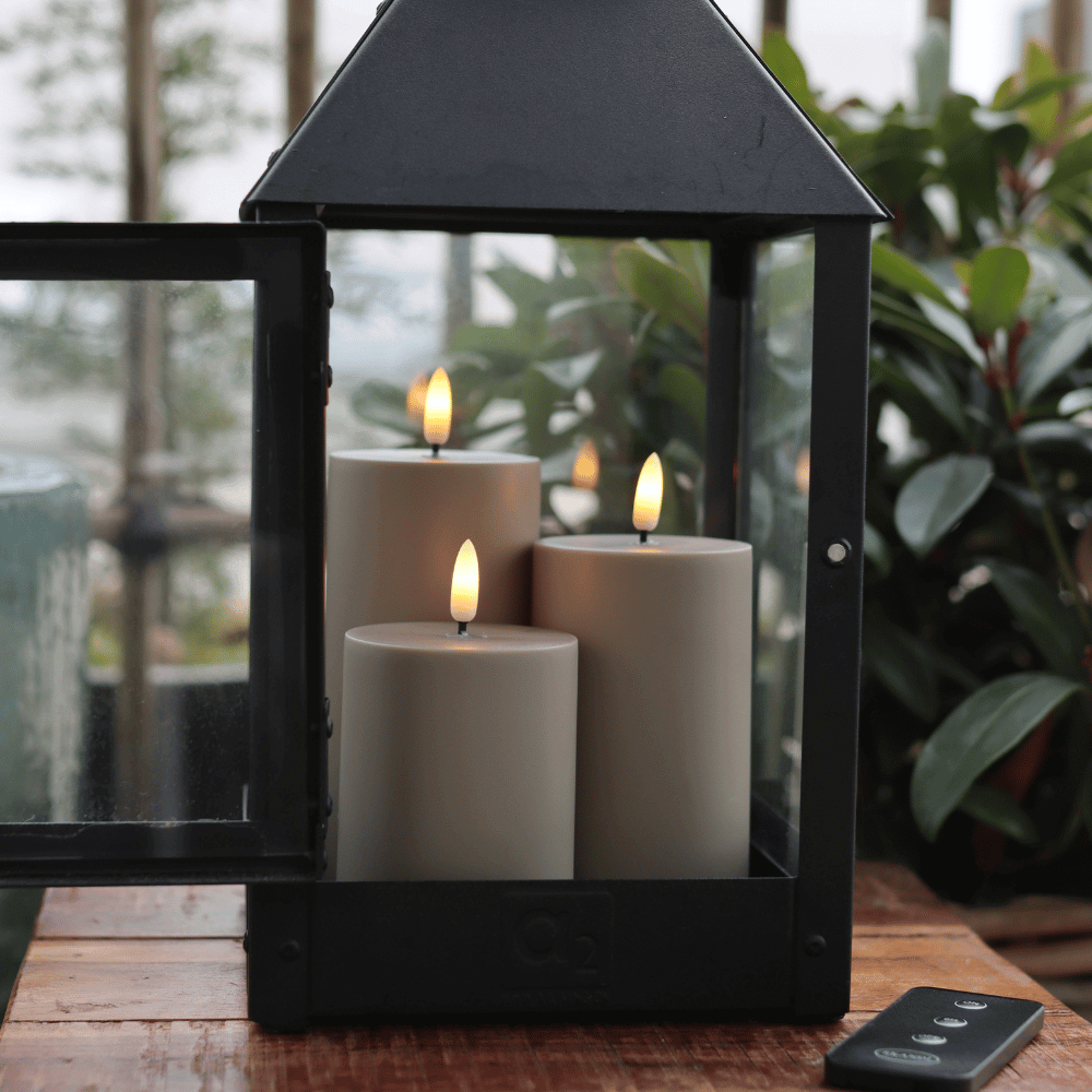 Outdoor LED-kerzen D7 - 3er-Set in Sandfarbe - Premium - Nordicflame-de