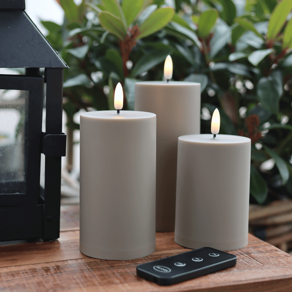 Outdoor LED-kerzen D7 - 3er-Set in Sandfarbe - Premium - Nordicflame-de