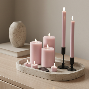 Großes LED-Kerzenset mit 9 Kerzen und Fernbedienung - Rosa