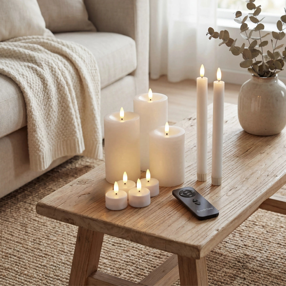 LED Kerzenset Weiß – 10-teilig mit Fernbedienung, Timer & 3D Flamme