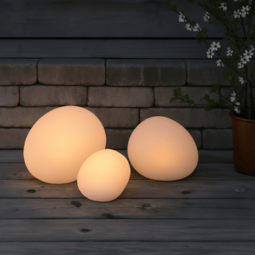 Outdoor LED Solar Deko Stein - Solar – Weiß – 3er-Set