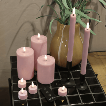 Großes LED-Kerzenset mit 9 Kerzen und Fernbedienung - Rosa