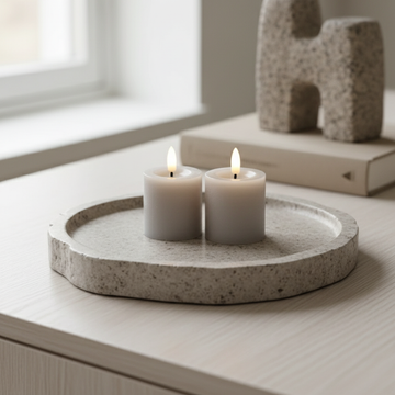 2er-Pack LED-Stumpenkerzen in Grau mit realistischer 3D flamme