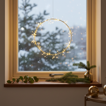 Lichterkranz – Ø30 cm mit LED-Beleuchtung, batteriebetrieben und mit Timerfunktion – Gold