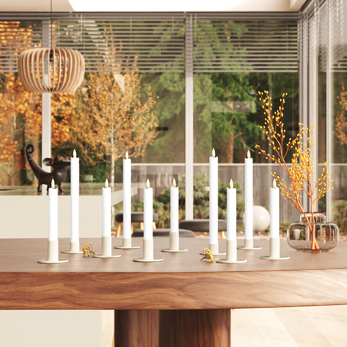 10er-Pack LED Stabkerzen Set – Weiß – 6 Stück 15 cm | 4 Stück 24 cm