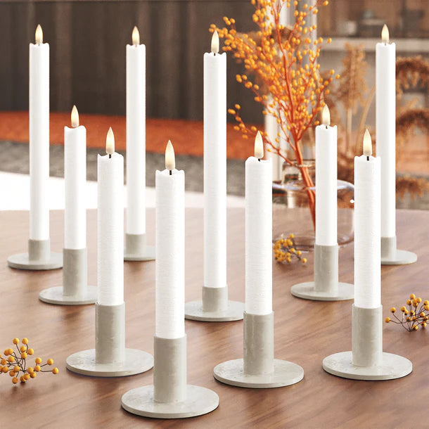 10er-Pack LED Stabkerzen Set – Weiß – 6 Stück 15 cm | 4 Stück 24 cm