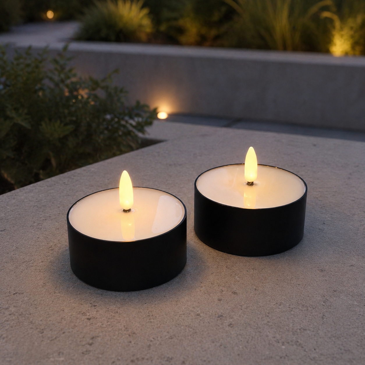 Outdoor LED Teelichter 2er-Pack - Realistische 3D-Flamme - Schwarz