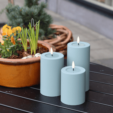 Outdoor Deluxe LED Kerzen Set mit 3 Größen | Salbei Grün
