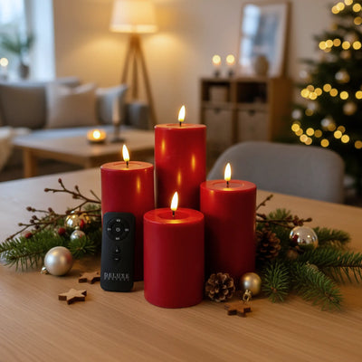 Deluxe Homeart LED Stumpenkerzen – Set mit 4 Größen inkl. Fernbedienung – Rot Deluxe Homeart