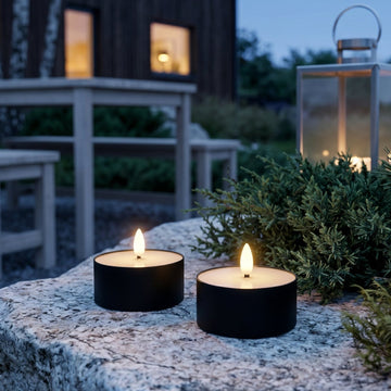 Outdoor LED Teelichter 2er-Pack - Realistische 3D-Flamme - Schwarz