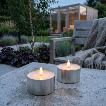 Outdoor LED Jumbo Teelichter 2er-Pack - Realistische 3D-Flamme - Silber