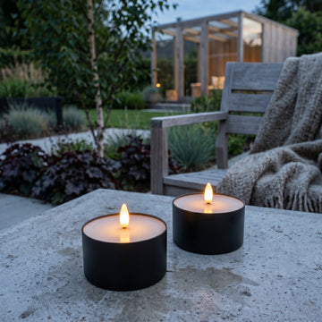 Outdoor LED Jumbo Teelichter 2er-Pack - Realistische 3D-Flamme - Schwarz