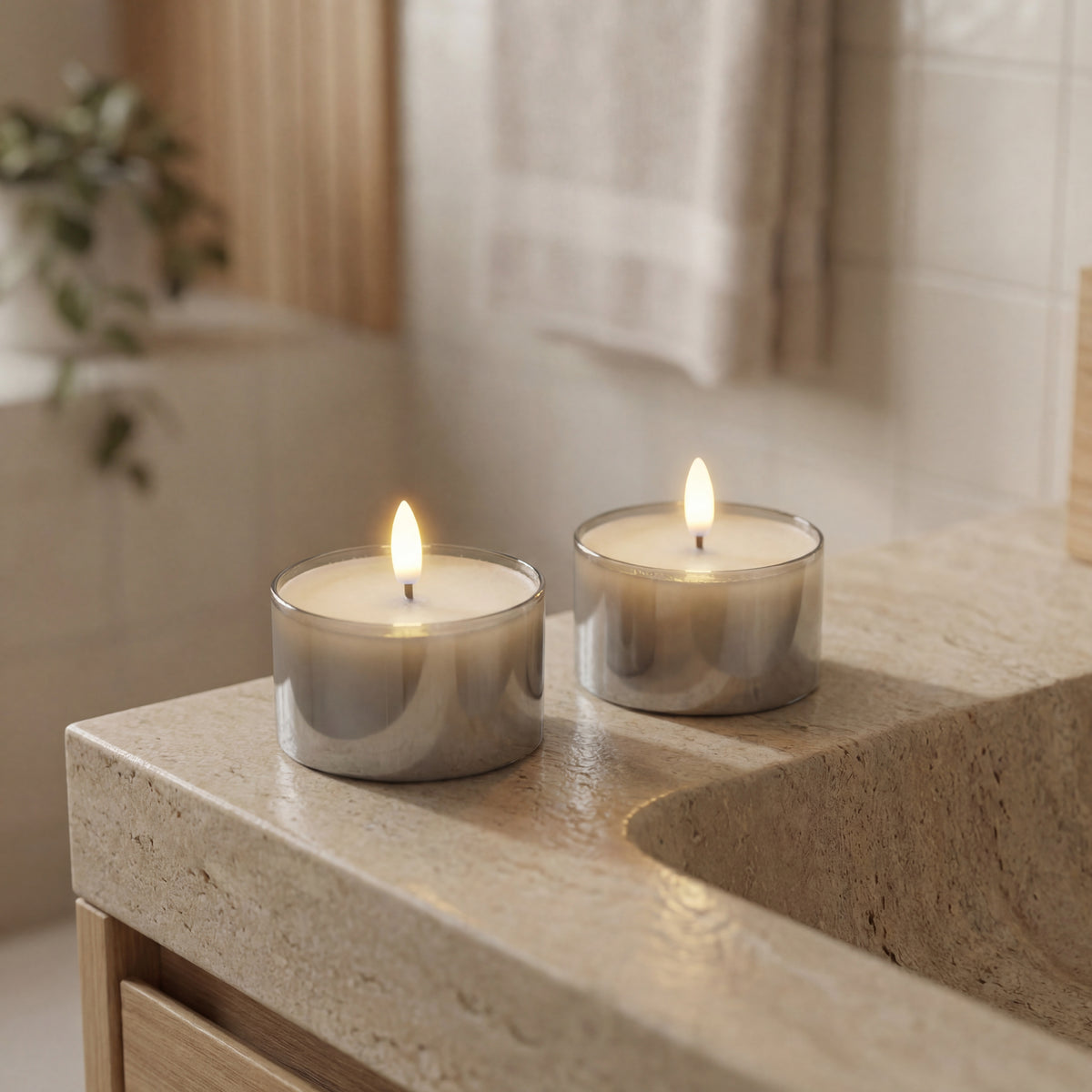 Jumbo LED-Teelichter im Glas – Grau – Nordic Flame