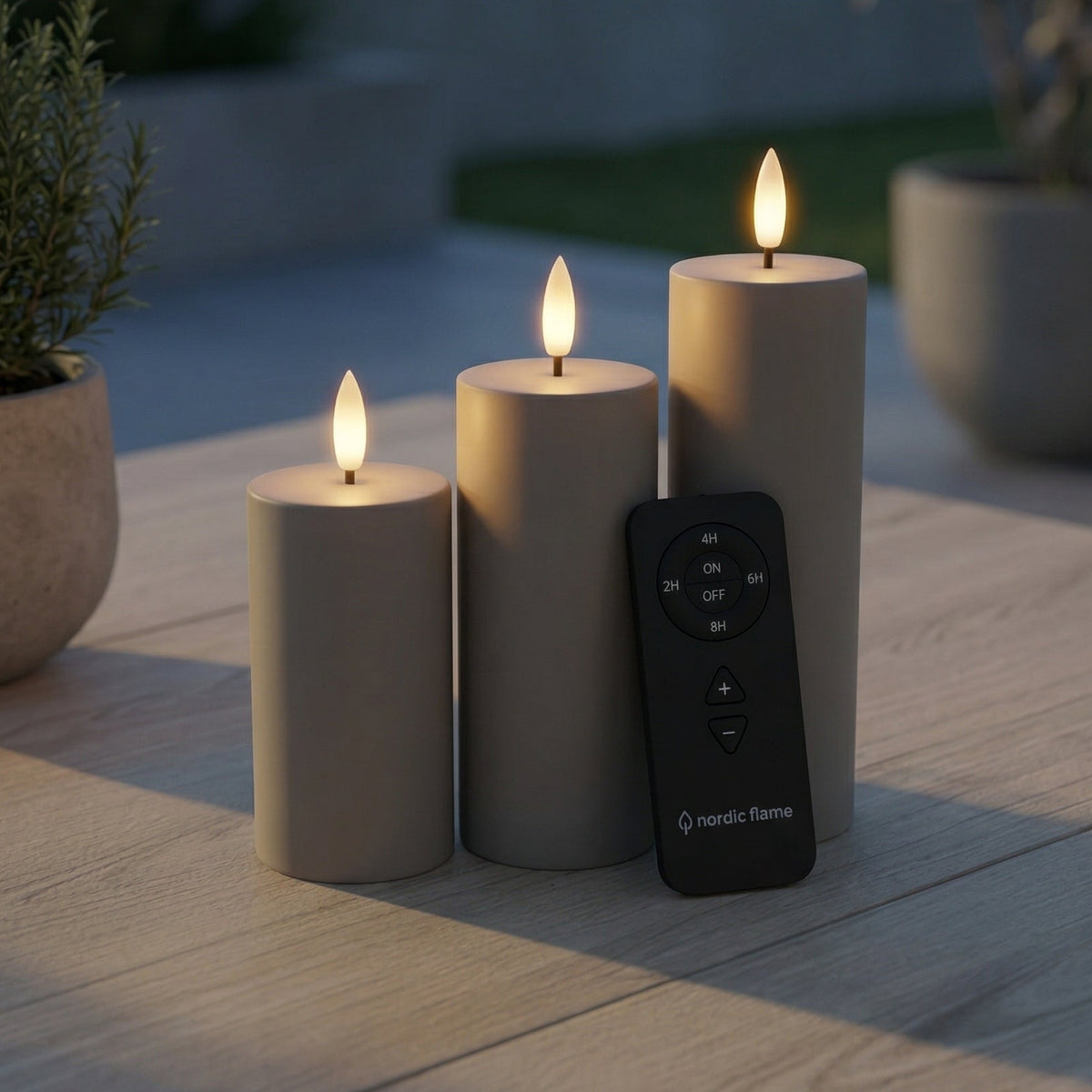 Outdoor LED Kerzen – wetterfest & mit 3D-Flamme | Nordic Flame