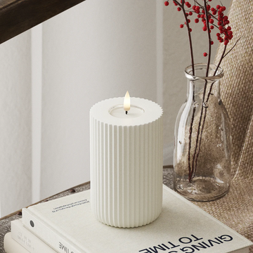 LED Kerze Deluxe Homeart Gerillt D8 x 12,5 cm - Echtwachs - 3D Flamme