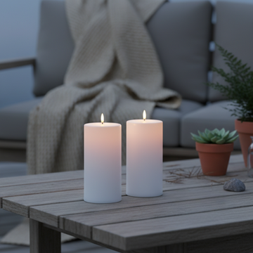 2er-Set – LED Stumpenkerzen für draußen 20 cm inkl. Fernbedienung