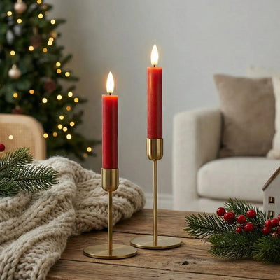 LED Stabkerzen 2 stück D2,2 x 15 cm Rot - 3D Flamme - Delight By Deluxe Homeart Deluxe Homeart