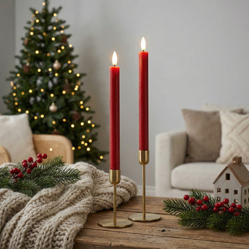 LED Stabkerzen 2 stück D2,2 x 24 cm Rot - 3D Flamme - Delight By Deluxe Homeart
