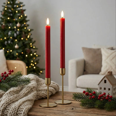 LED Stabkerzen 2 stück D2,2 x 24 cm Rot - 3D Flamme - Delight By Deluxe Homeart Deluxe Homeart