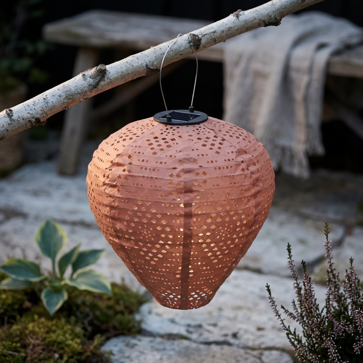 Solar LED Laterne – Hängende Solarlampe für den Außenbereich - Rosé