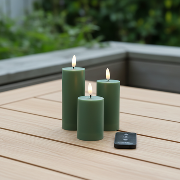 Outdoor LED-Kerzen D5 – 3er-Set in Grün