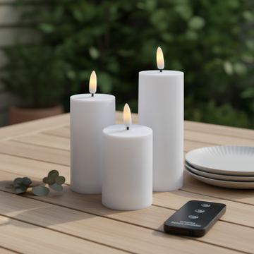 Outdoor LED Kerzen – 3er-Set in Weiß - inkl. Fernbedienung