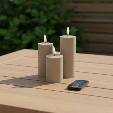 Outdoor LED-kerzen D5 3er-Set in Sandfarbe
