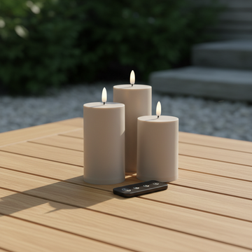 Outdoor LED-kerzen D7 - 3er-Set in Sandfarbe - Premium