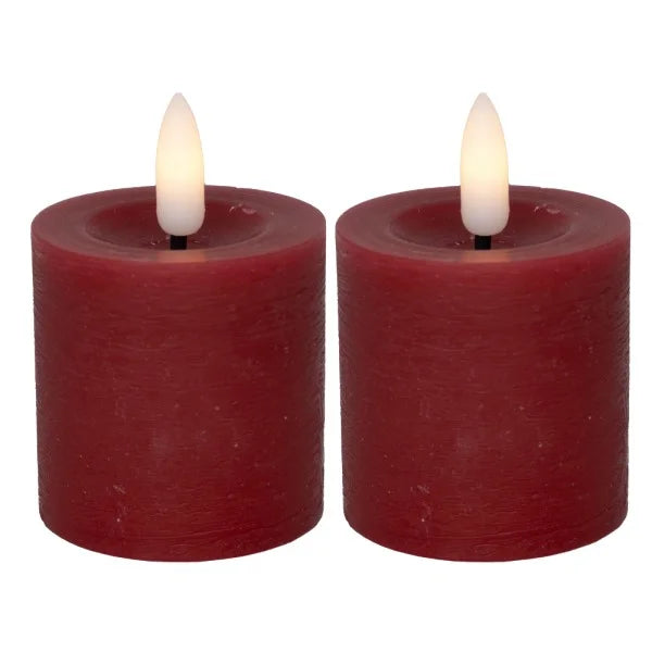 2er-Pack LED-Stumpenkerzen in Rot mit realistischer 3D-Flamme - Nordicflame-de