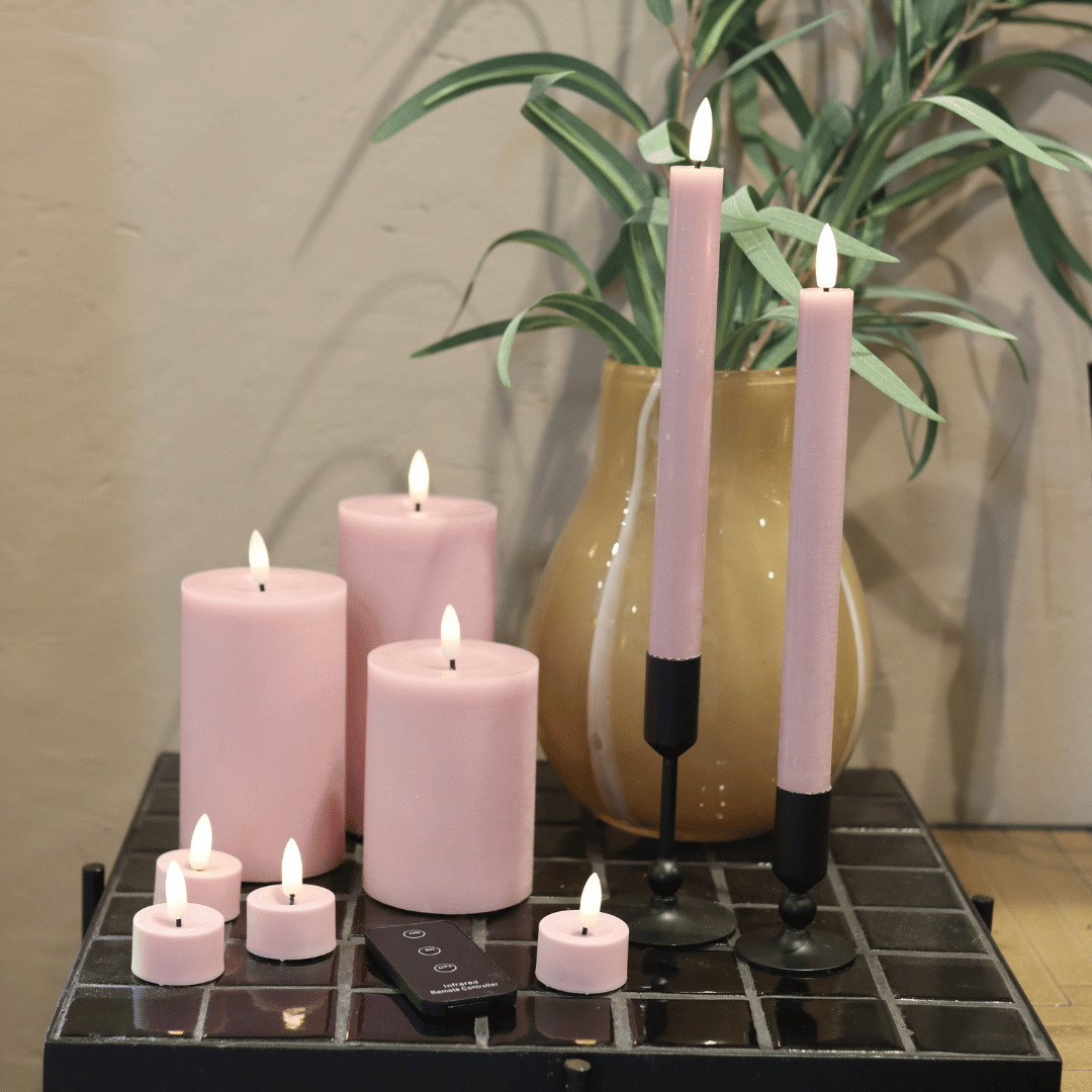 Großes LED-Kerzenset mit 9 Kerzen und Fernbedienung - Rosa - Nordicflame-de