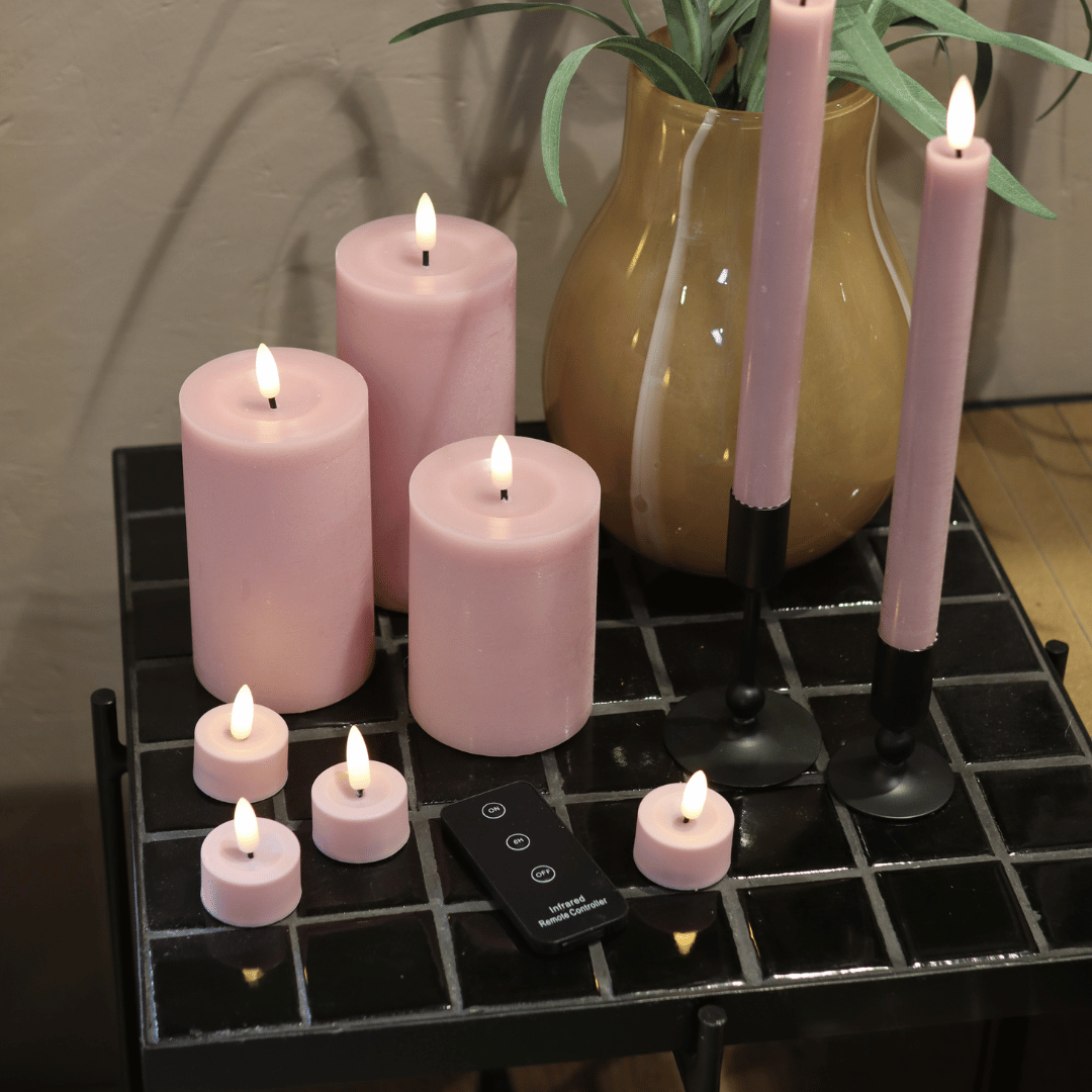 Großes LED-Kerzenset mit 9 Kerzen und Fernbedienung - Rosa - Nordicflame-de