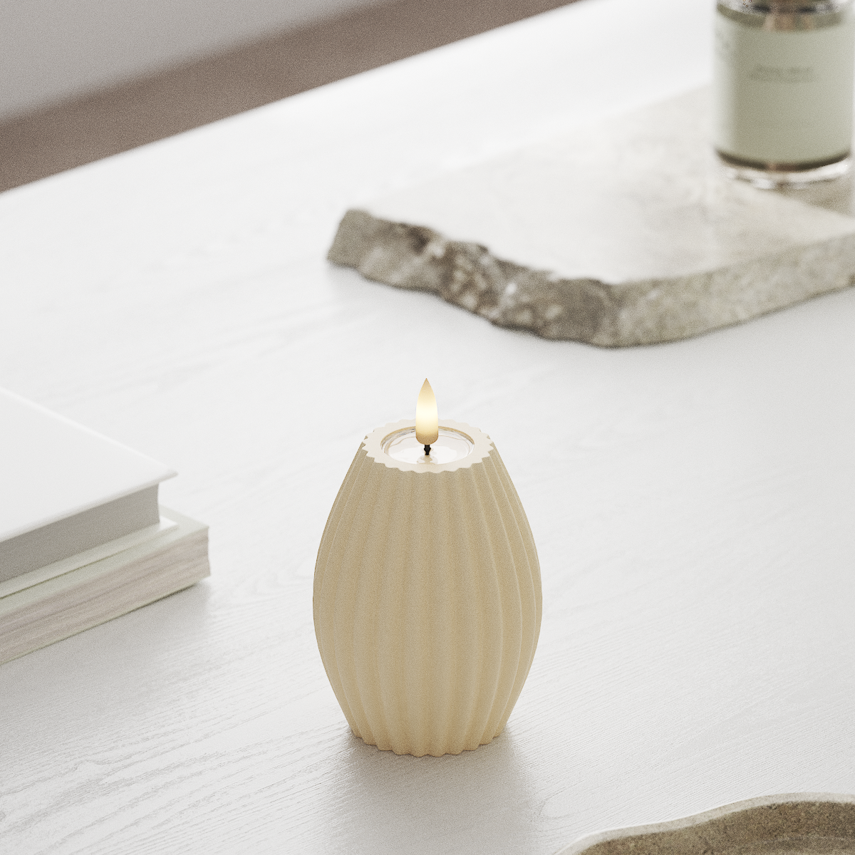 LED Kerze Gerillt D7,5 x 10 cm - Echtwachs - 3D Flamme - Nordicflame-de