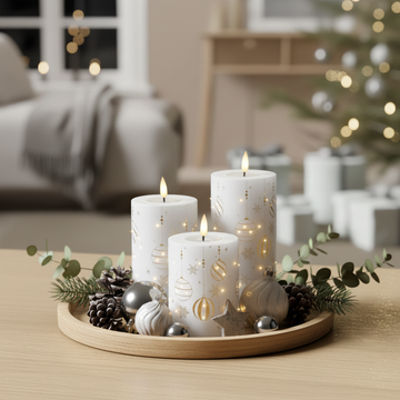 Deluxe Homeart LED Stumpenkerzen – 3er-Set Geschenkbox mit Goldprint inkl. Fernbedienung & Batterien