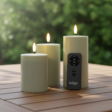 Salbeigrün 3er-Set Deluxe Outdoor LED-Kerzen mit Fernbedienung – wetterfest & realistische Flamme Deluxe Homeart