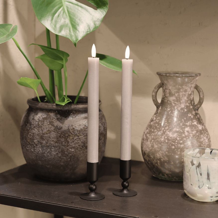 Grau 2er-Set LED Stabkerzen (22,5 cm) - 3D Flamme - Nordicflame-de