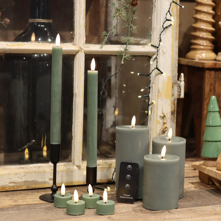 Großes LED-Kerzenset mit 9 Kerzen und Fernbedienung - Grün - Nordicflame-de