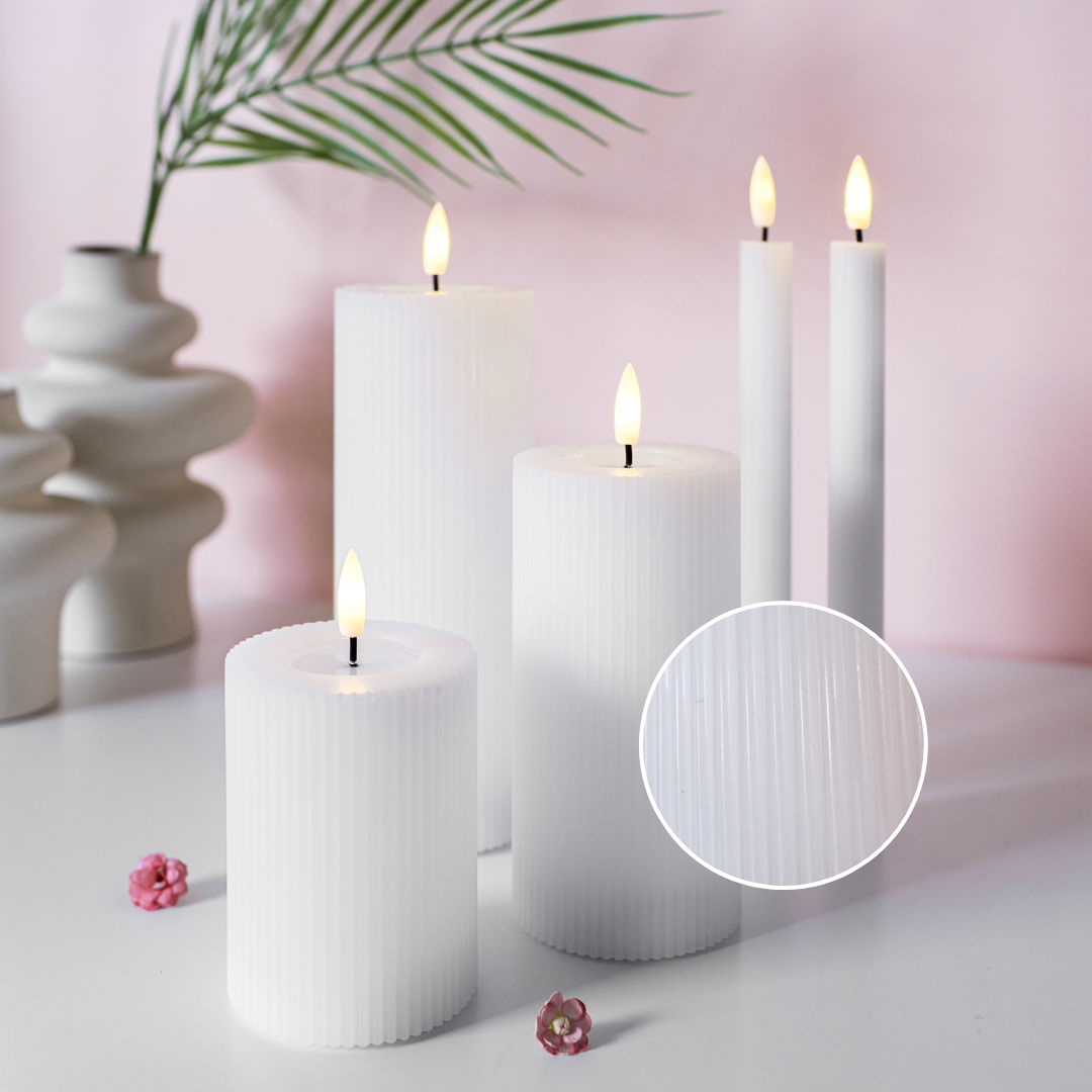 LED-Kerzenset gerillt – 5er-Pack Weiß inkl. Fernbedienung - Nordicflame-de