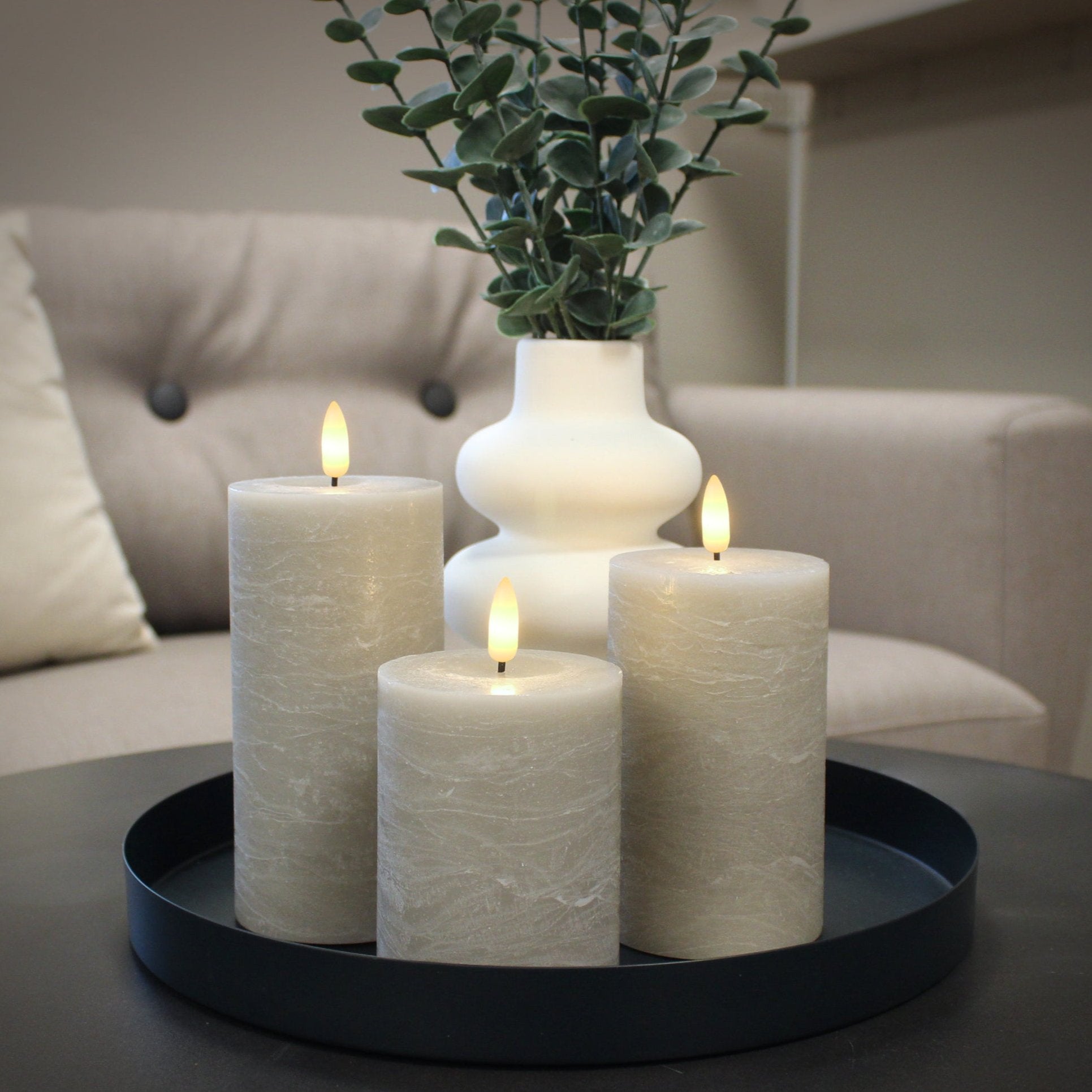 LED Kerzenset - Rustik-Optik  3D Flamme - 3 Größen - Timer - Sandfarbe - 3er Set - inkl Fernbedienung - Nordicflame-de