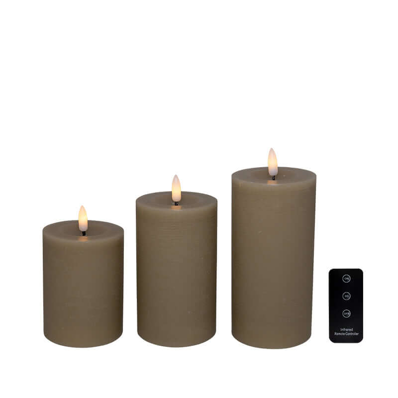 LED-Stumpenkerzen Set mit 3 Kerzen & Fernbedienung - Sandfarbene - Nordicflame-de