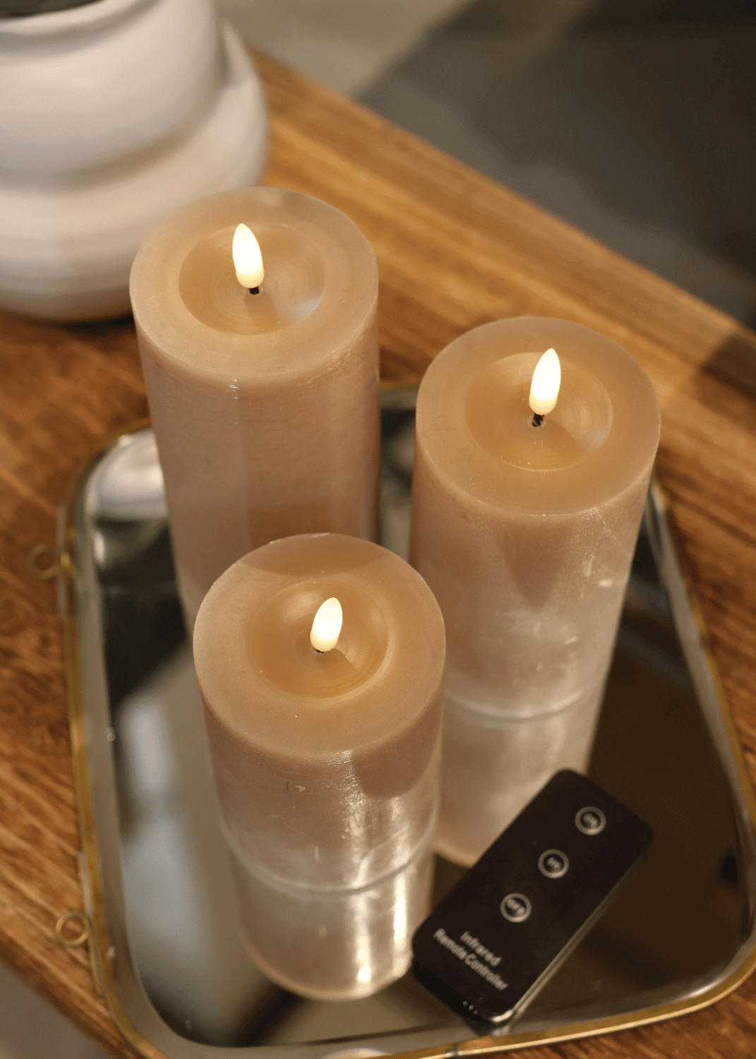 LED-Stumpenkerzen Set mit 3 Kerzen & Fernbedienung - Sandfarbene - Nordicflame-de
