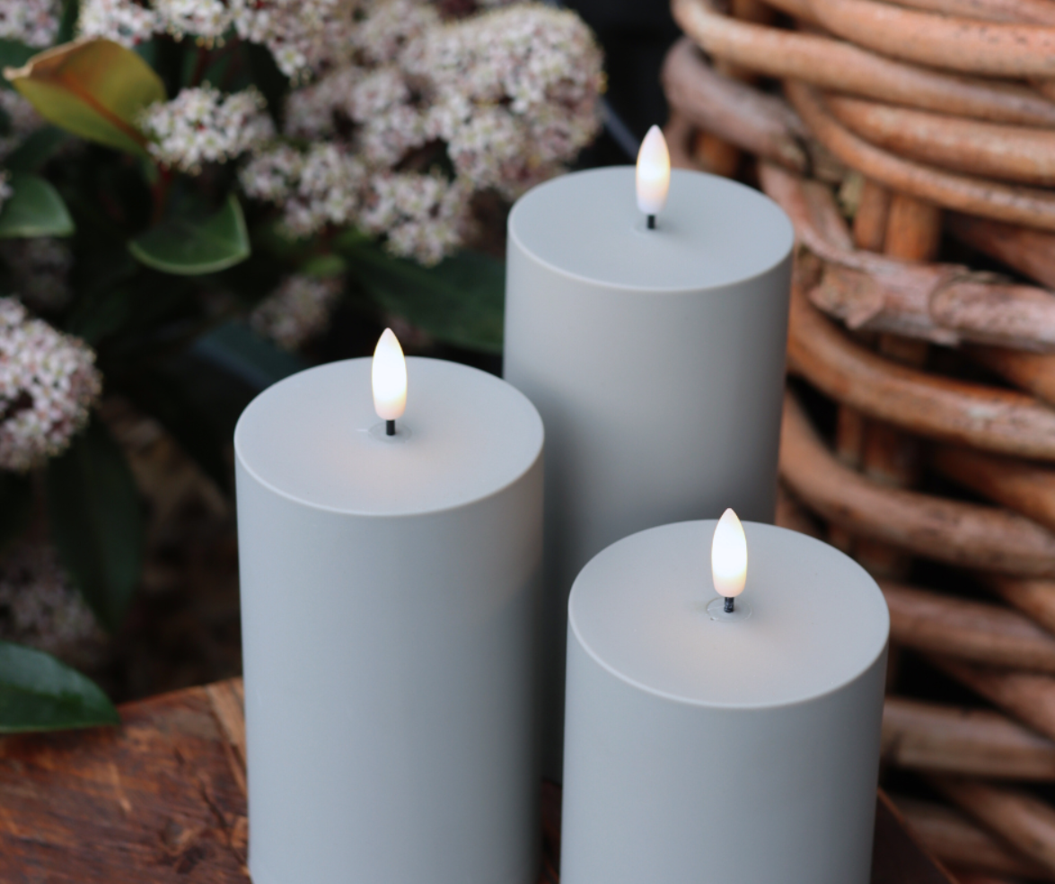Outdoor LED-Kerzen 3er-Pack Grau für den Außenbereich - inkl Fernbedienung - Nordicflame-de