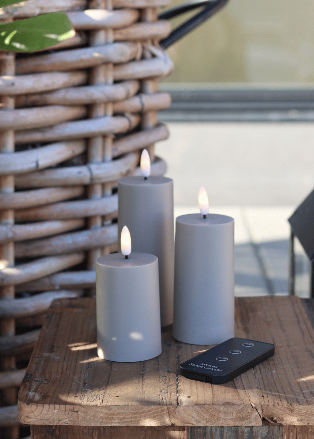 Outdoor LED-kerzen D5 3er-Set in Sandfarbe - Nordicflame-de