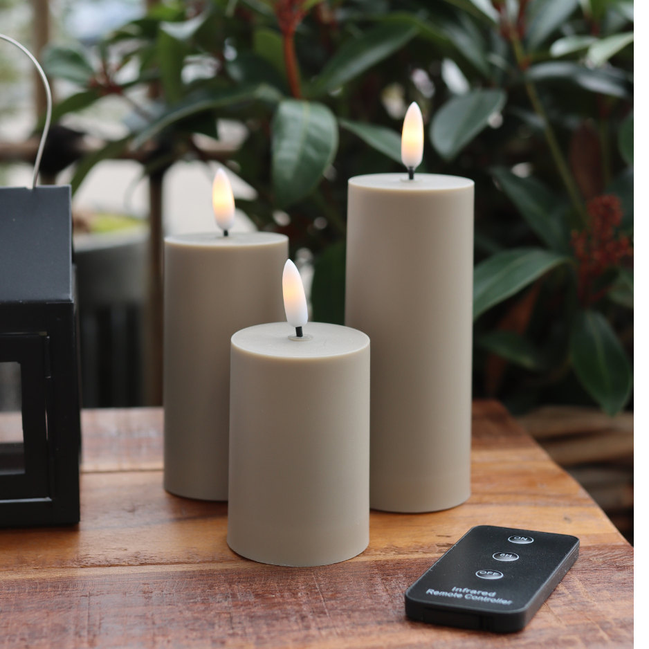 Outdoor LED-kerzen D5 3er-Set in Sandfarbe - Nordicflame-de